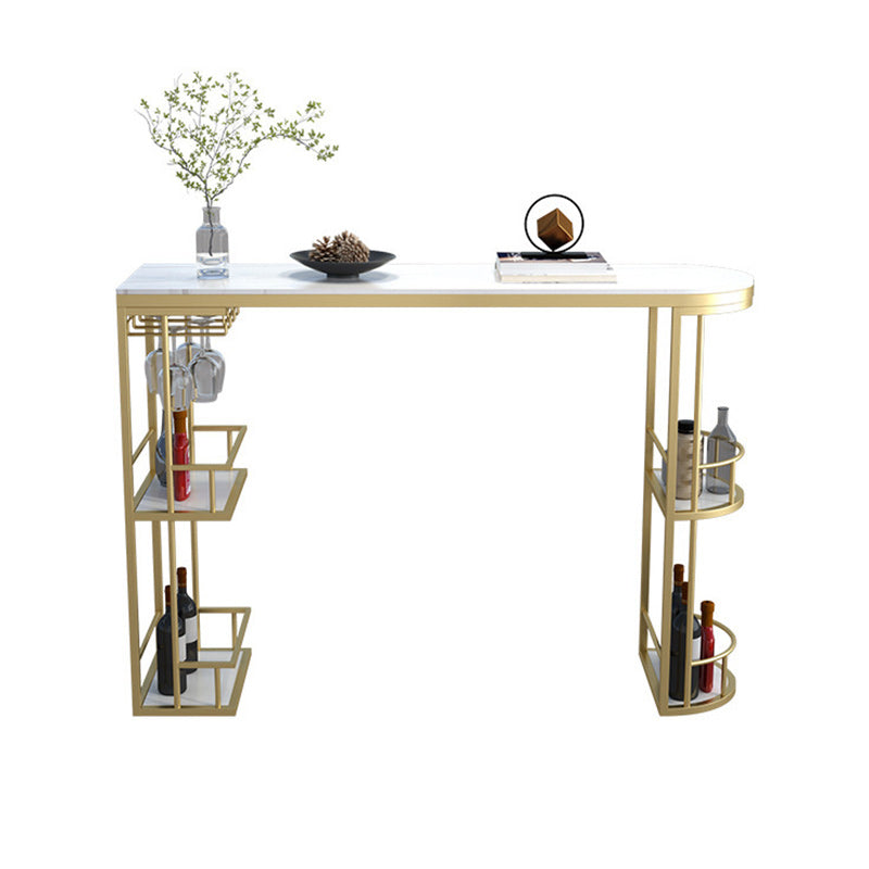 Glam Style 1/2/3 Pieces Bar Table Set Rectangle Stone Bar Table with Metal High Stools