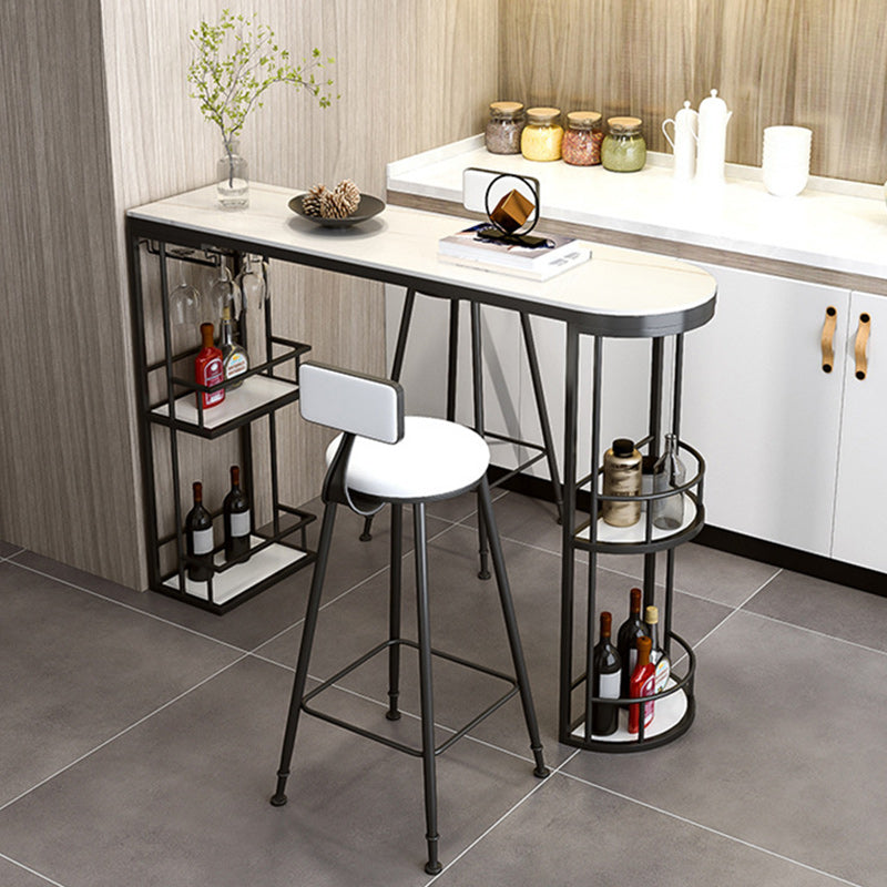 Glam Style 1/2/3 Pieces Bar Table Set Rectangle Stone Bar Table with Metal High Stools