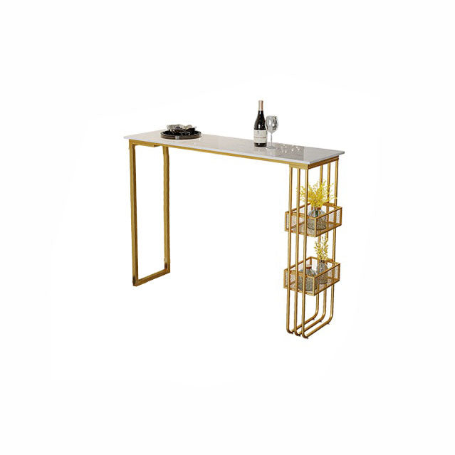 Glam Style 1/3 Pieces Bar Table Set Rectangle Stone Counter Table with Stools for Cafe