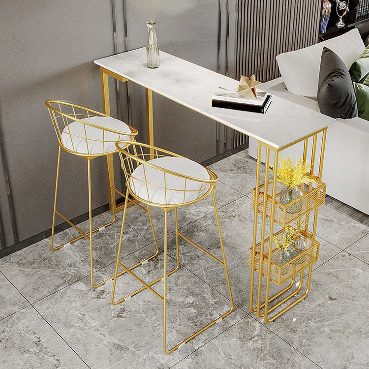 Glam Style 1/3 Pieces Bar Table Set Rectangle Stone Counter Table with Stools for Cafe