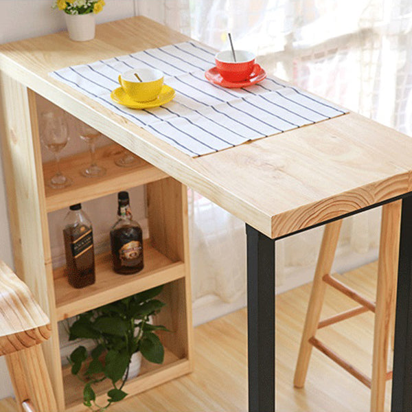 Industrial Indoor Bar/Dinette Table with Storage Rectangle Natural Bar Stool Table