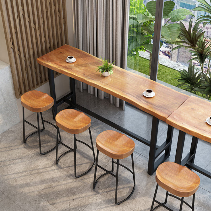 Modern Trestle Bar Height Pub Table Solid Wood Natural Bar/Dinette Table for Shop