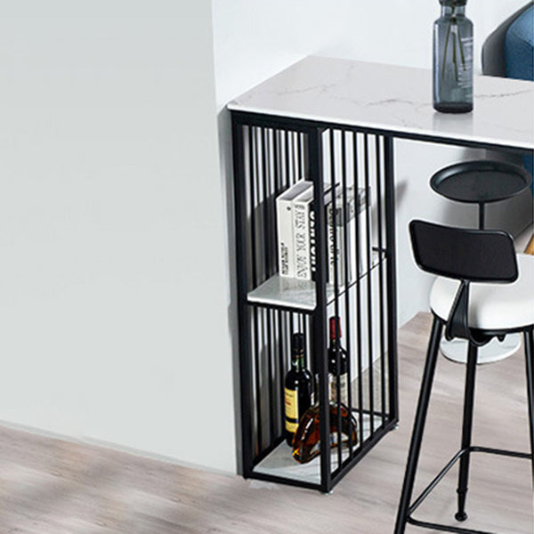 Modern Stone Living Room Bistro Bar Table Storage Double Pedestal Bar Table