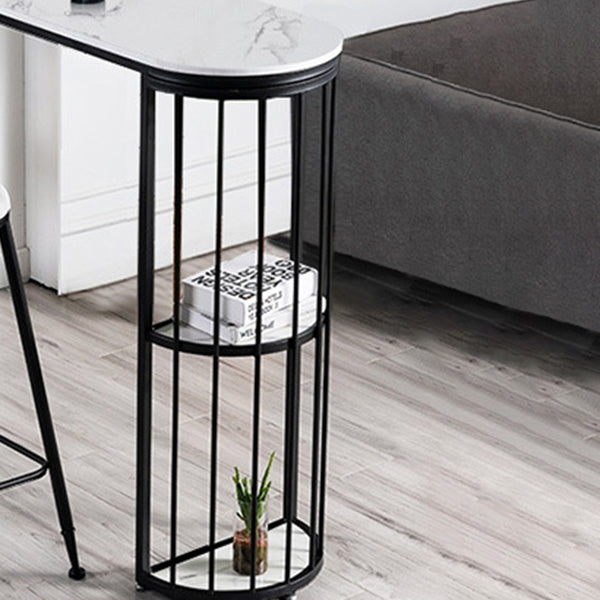 Modern Stone Living Room Bistro Bar Table Storage Double Pedestal Bar Table