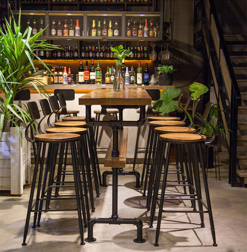 Industrial Rectangle Bar Height Table Solid Wood Trestle Counter Height Table