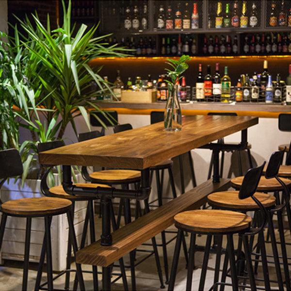 Industrial Rectangle Bar Height Table Solid Wood Trestle Counter Height Table