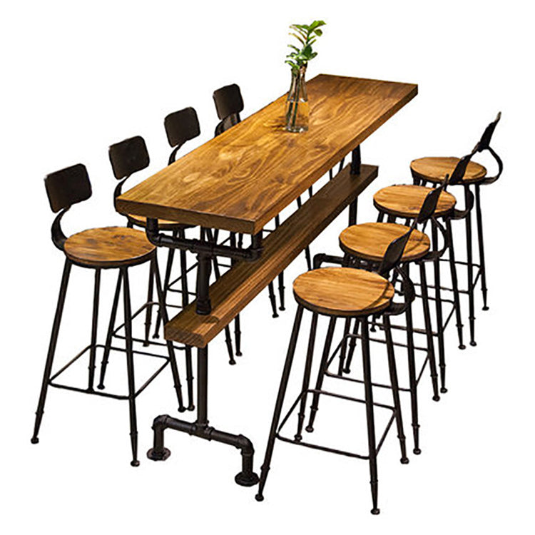 Industrial Rectangle Bar Height Table Solid Wood Trestle Counter Height Table