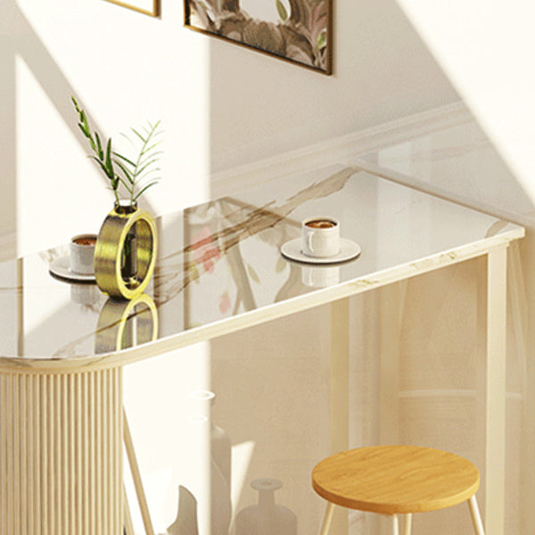 Modern Indoor Bar Height Table Double Pedestal Stone Bistro Accent Dining Table