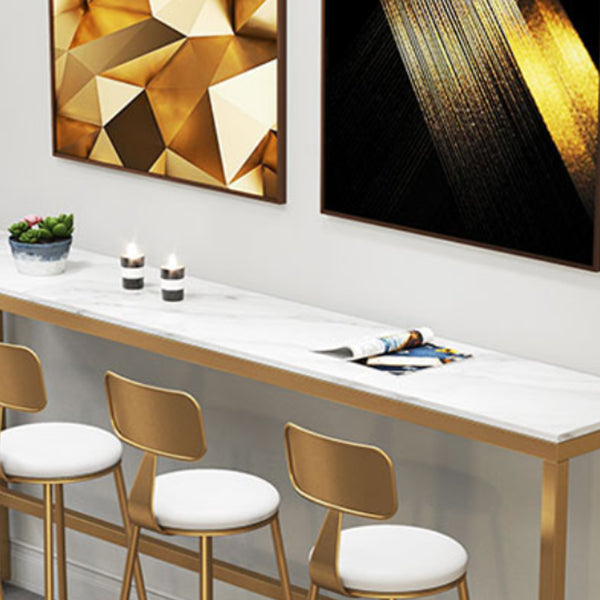 Glam Rectangle Bistro Bar Table Indoor White Stone Trestle Pub/Bar Table