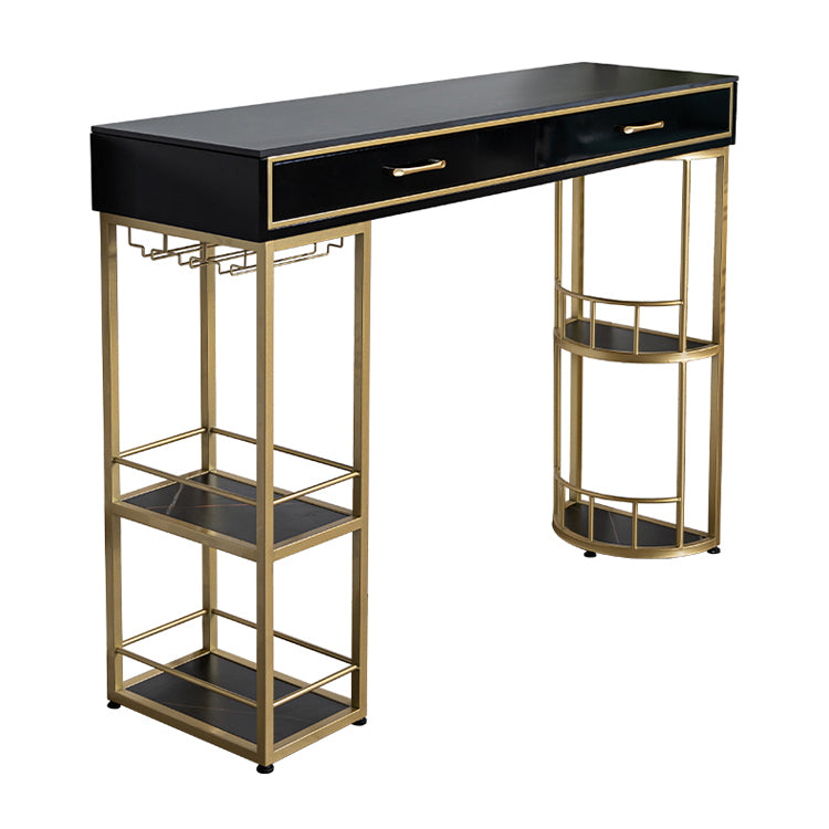 Rectangle Glam Cocktail Bar Table Double Pedestal Hall/Pub Table with Drawer