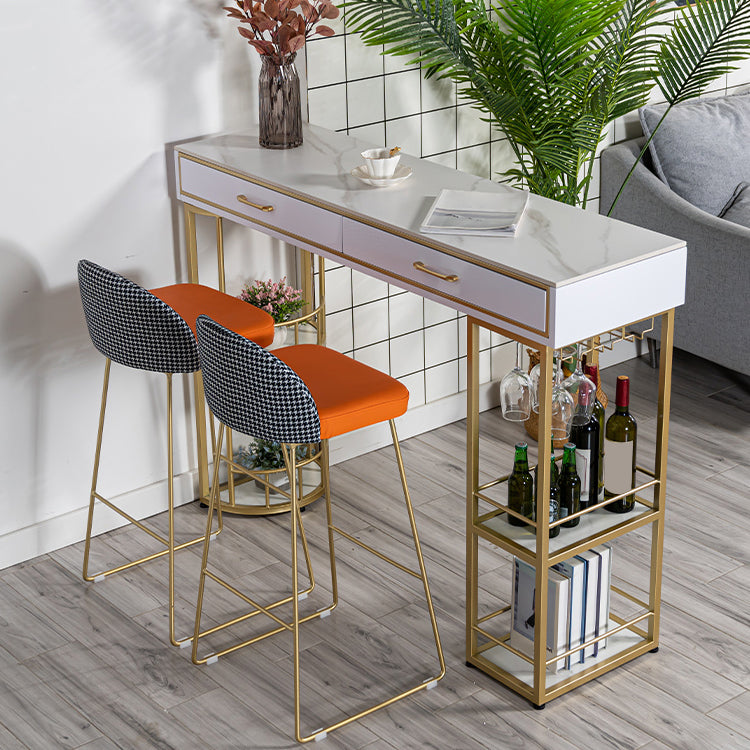 Rectangle Glam Cocktail Bar Table Double Pedestal Hall/Pub Table with Drawer