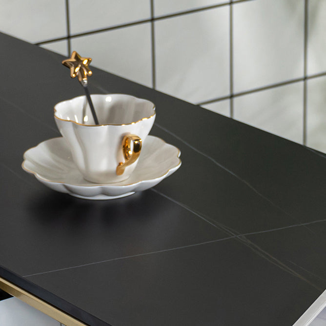 Rectangle Glam Cocktail Bar Table Double Pedestal Hall/Pub Table with Drawer