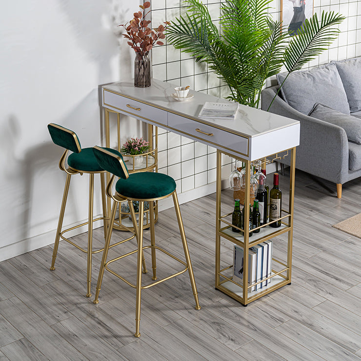 Rectangle Glam Cocktail Bar Table Double Pedestal Hall/Pub Table with Drawer