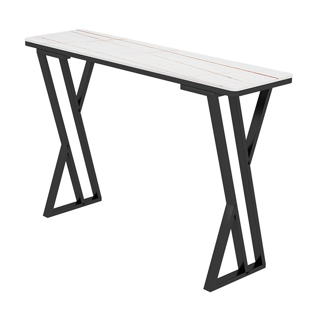 Industrial Double Pedestal Bistro Table Stone Rectangular Pub Table for Indoor