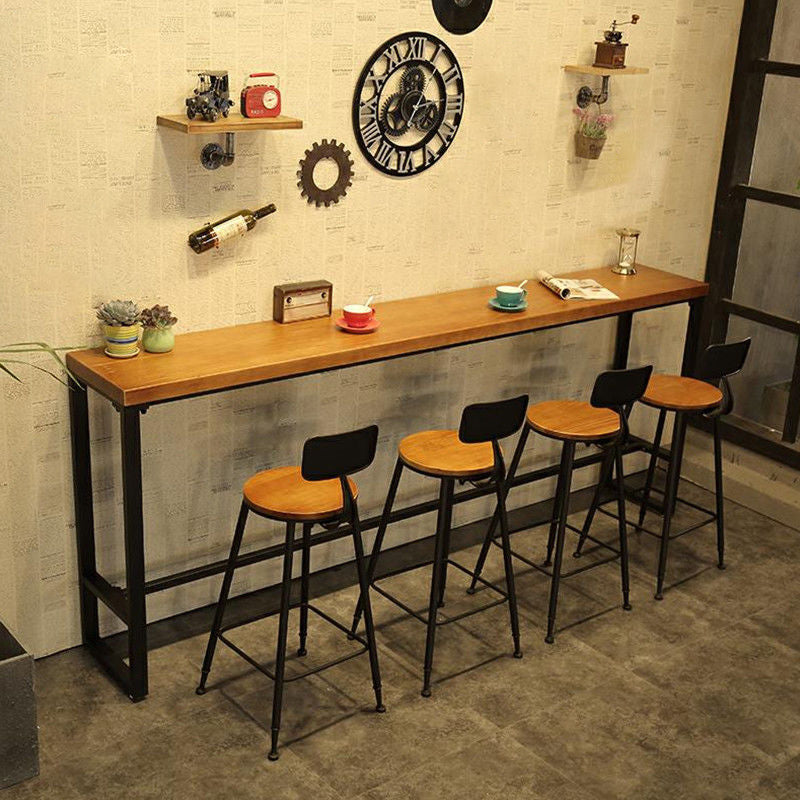 Solid Wood Bar Dinner Table Industrial Bar Dining Table with Black Base