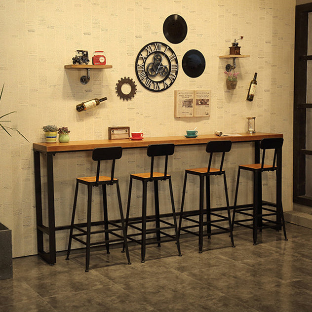 Solid Wood Bar Dinner Table Industrial Bar Dining Table with Black Base