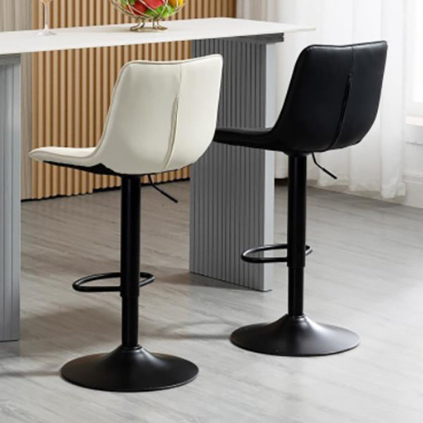 Scandinavian Metal Stool Adjustable Low Back Faux Leather Barstools in Matte Finish