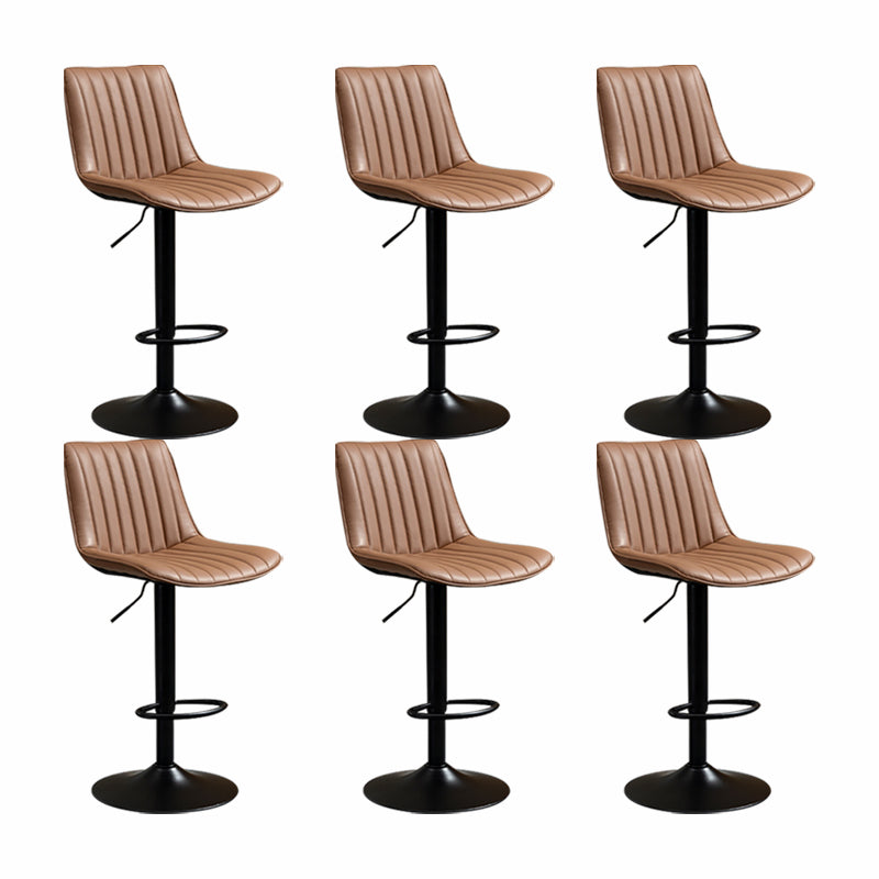 Scandinavian Metal Stool Adjustable Low Back Faux Leather Barstools in Matte Finish