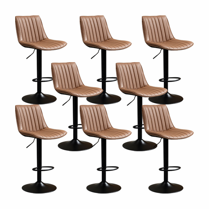 Scandinavian Metal Stool Adjustable Low Back Faux Leather Barstools in Matte Finish