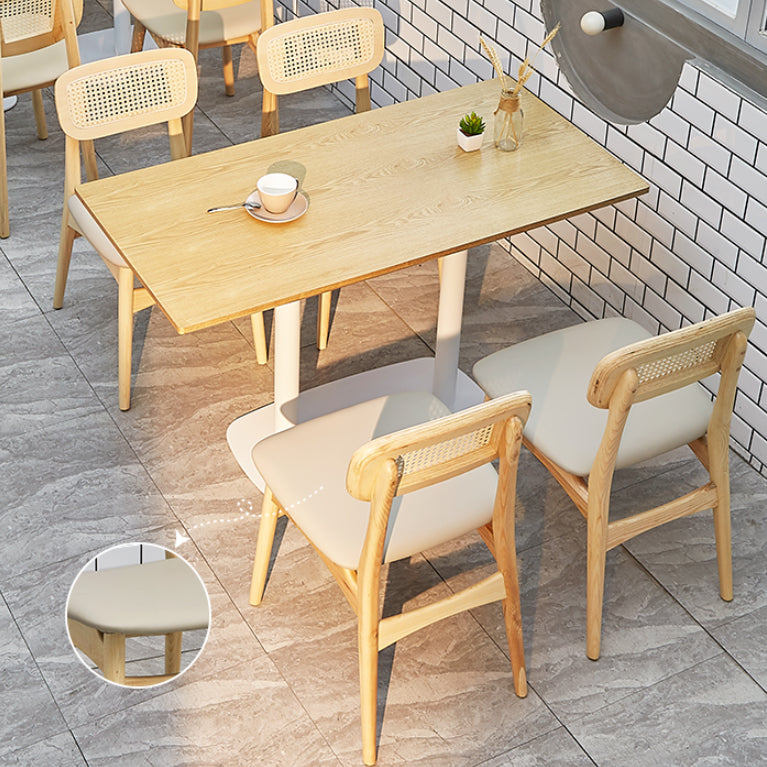 Modern Coffee Shop Dining Table Set  1/4/5 Pieces Solid Wood Dinette Set in Natural
