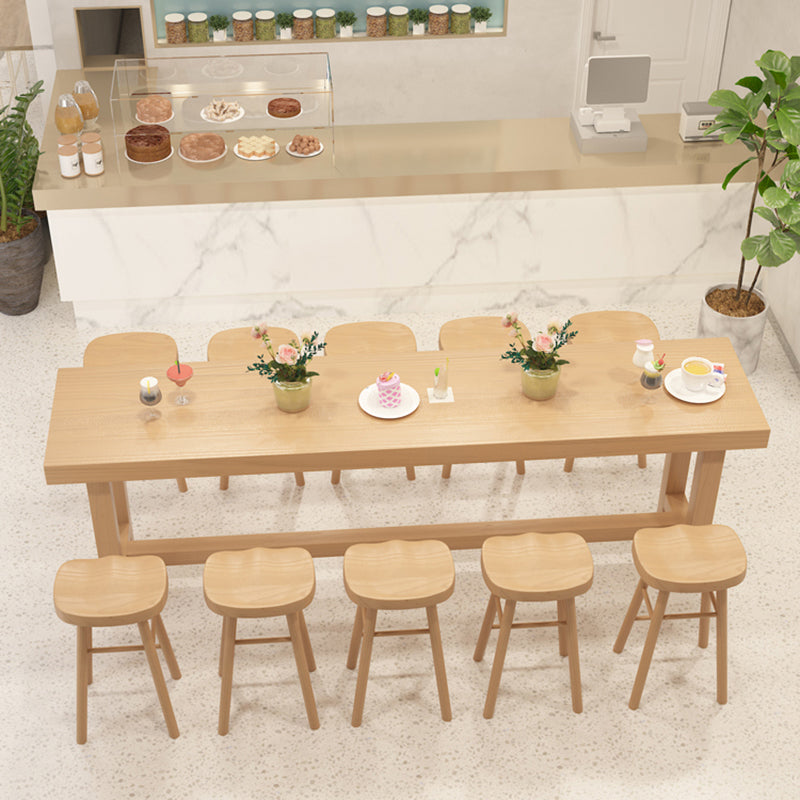 Contemporary Rectangle Bar Table Solid Wood Bistro Bar Desk with Trestle Base