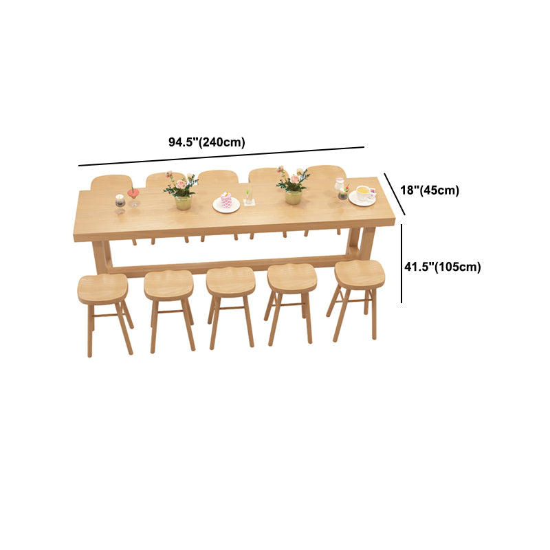 Contemporary Rectangle Bar Table Solid Wood Bistro Bar Desk with Trestle Base
