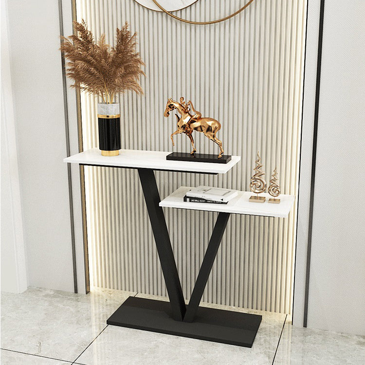 Contemporary Stone Console Sofa Table Rectangle End Table with Shelf for Hall