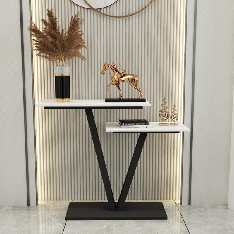 Contemporary Stone Console Sofa Table Rectangle End Table with Shelf for Hall