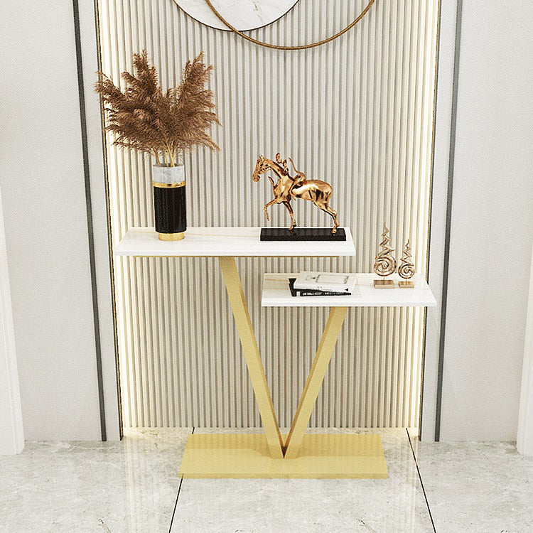 Contemporary Stone Console Sofa Table Rectangle End Table with Shelf for Hall