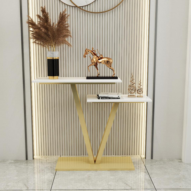 Contemporary Stone Console Sofa Table Rectangle End Table with Shelf for Hall