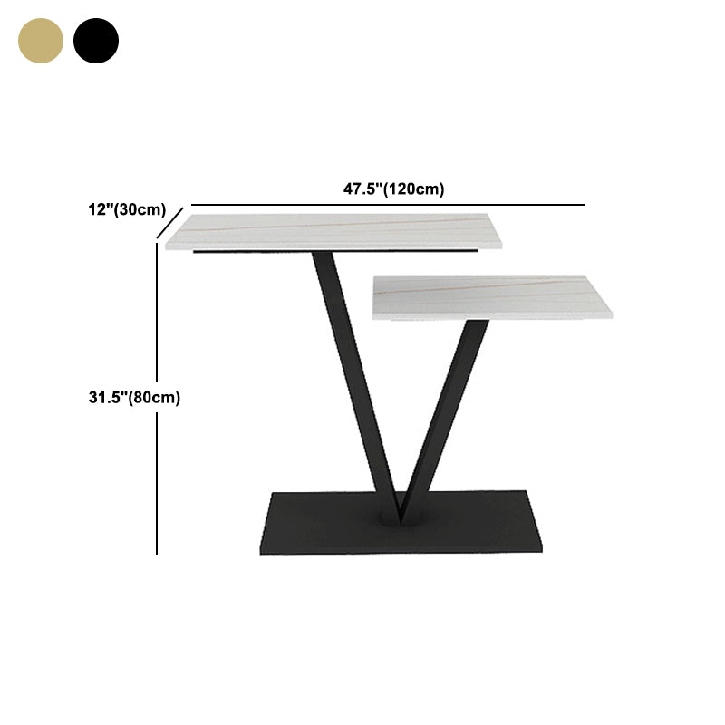 Contemporary Stone Console Sofa Table Rectangle End Table with Shelf for Hall