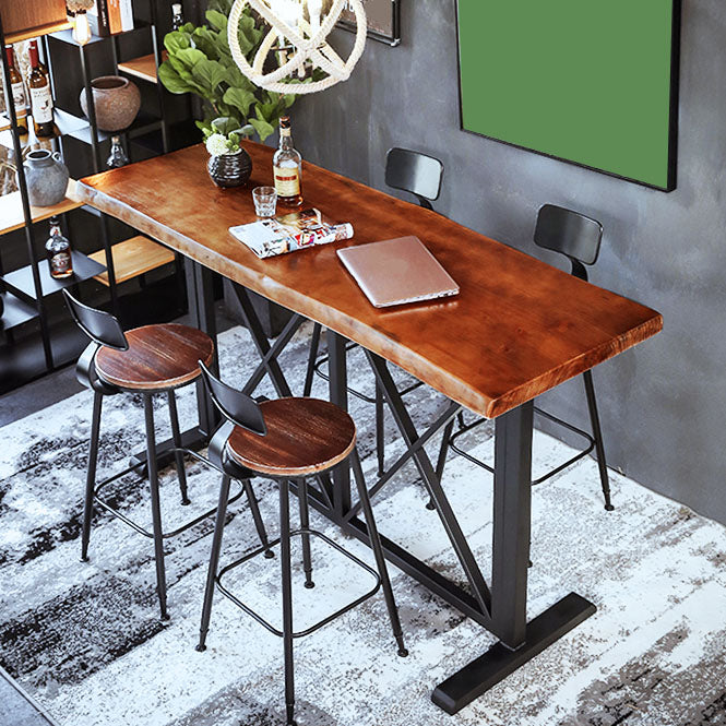 Industrial Bar Table Set 1/5 Pieces Rectangle Pine Wood Counter Table with Stools for Bar