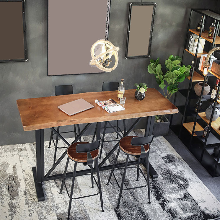 Industrial Bar Table Set 1/5 Pieces Rectangle Pine Wood Counter Table with Stools for Bar