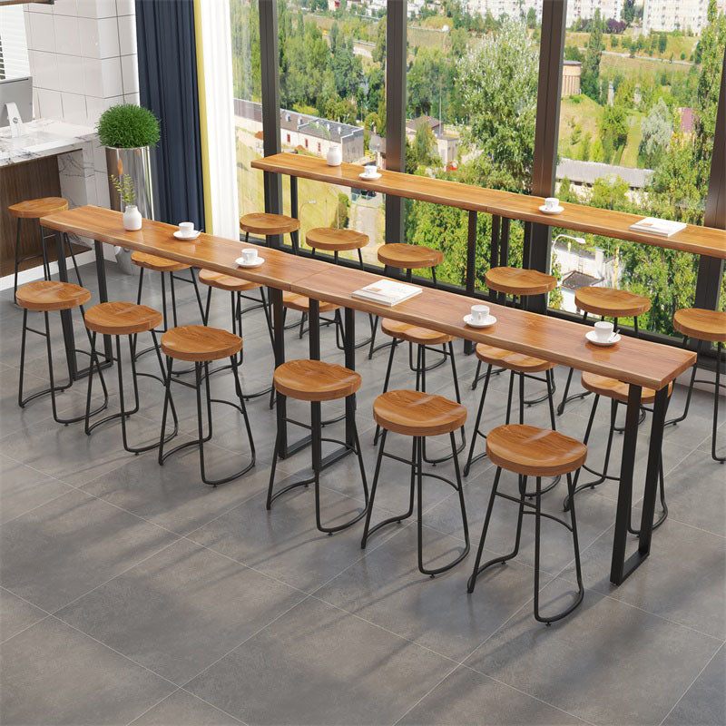 Modern Table Set 1/7 Pieces Bar Rectangle Wood Counter Table with Stools for Milk Tea Shop