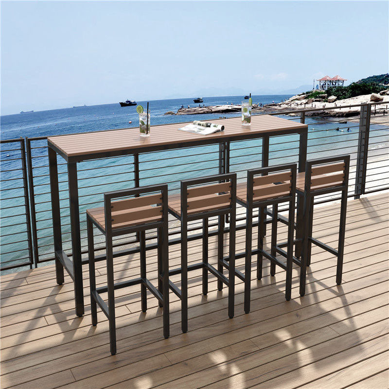 Contemporary Bar Table Set 1/2/5 Pcs Iron Black Metal Frame Bar Table and Stools