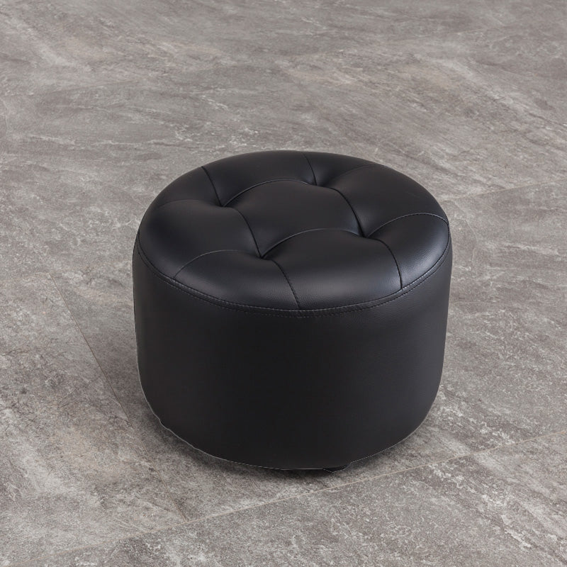 Modern Tufted Ottoman Water Resistant Genuine Leather Round Foot Stool Ottoman