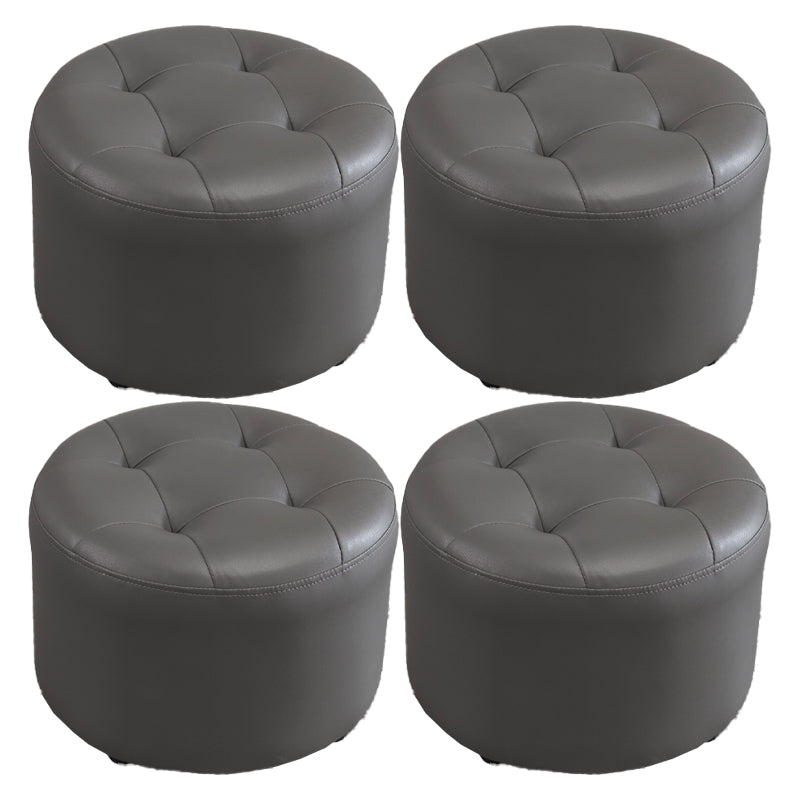 Modern Tufted Ottoman Water Resistant Genuine Leather Round Foot Stool Ottoman
