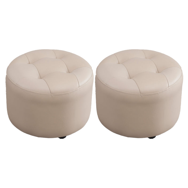 Modern Tufted Ottoman Water Resistant Genuine Leather Round Foot Stool Ottoman