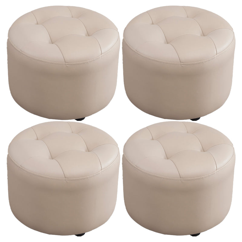 Modern Tufted Ottoman Water Resistant Genuine Leather Round Foot Stool Ottoman
