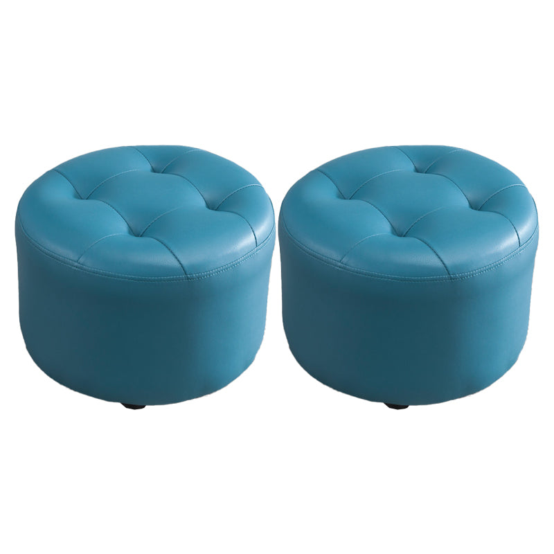 Modern Tufted Ottoman Water Resistant Genuine Leather Round Foot Stool Ottoman