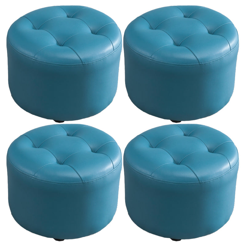 Modern Tufted Ottoman Water Resistant Genuine Leather Round Foot Stool Ottoman