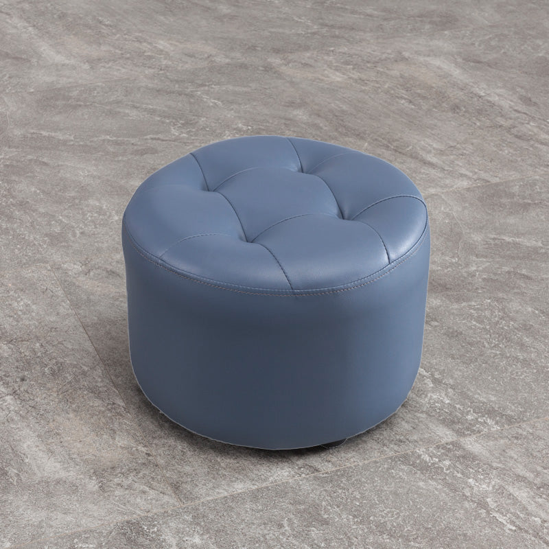 Modern Tufted Ottoman Water Resistant Genuine Leather Round Foot Stool Ottoman