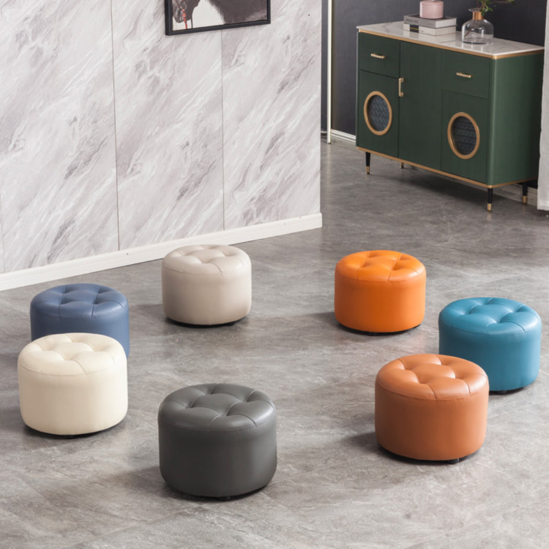 Modern Tufted Ottoman Water Resistant Genuine Leather Round Foot Stool Ottoman