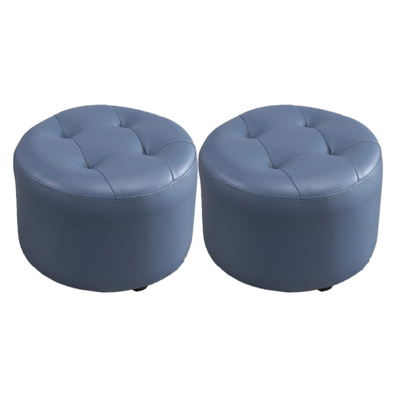 Modern Tufted Ottoman Water Resistant Genuine Leather Round Foot Stool Ottoman