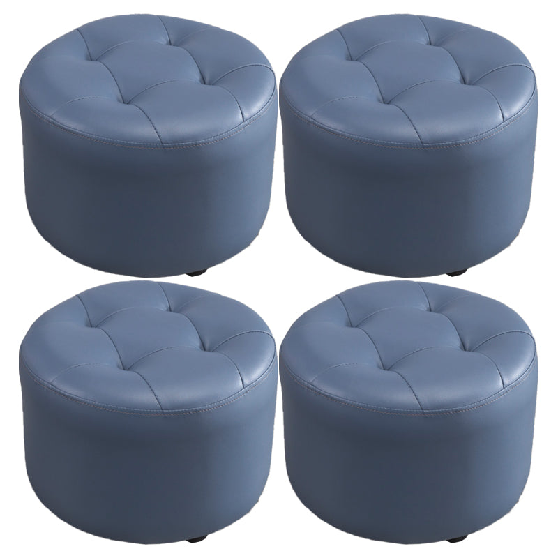 Modern Tufted Ottoman Water Resistant Genuine Leather Round Foot Stool Ottoman
