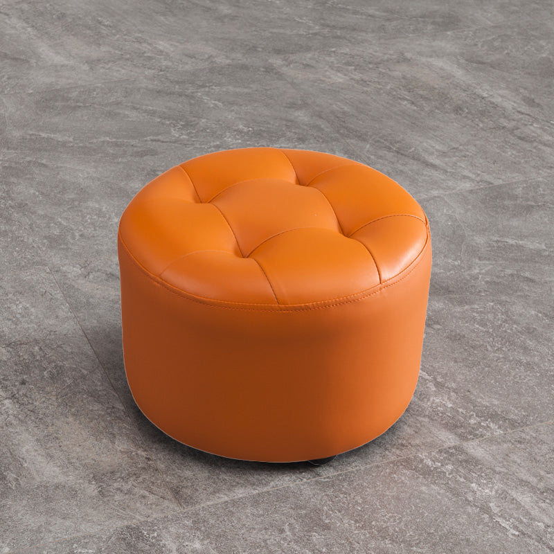 Modern Tufted Ottoman Water Resistant Genuine Leather Round Foot Stool Ottoman