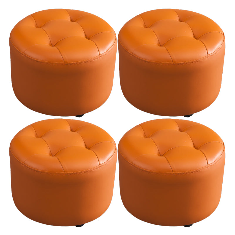 Modern Tufted Ottoman Water Resistant Genuine Leather Round Foot Stool Ottoman