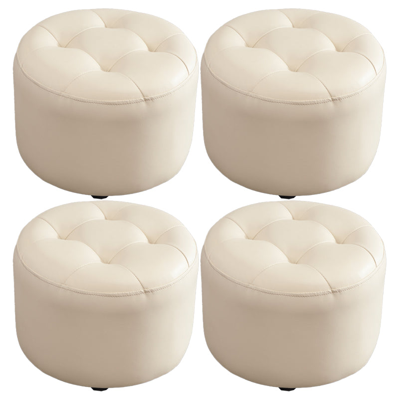 Modern Tufted Ottoman Water Resistant Genuine Leather Round Foot Stool Ottoman