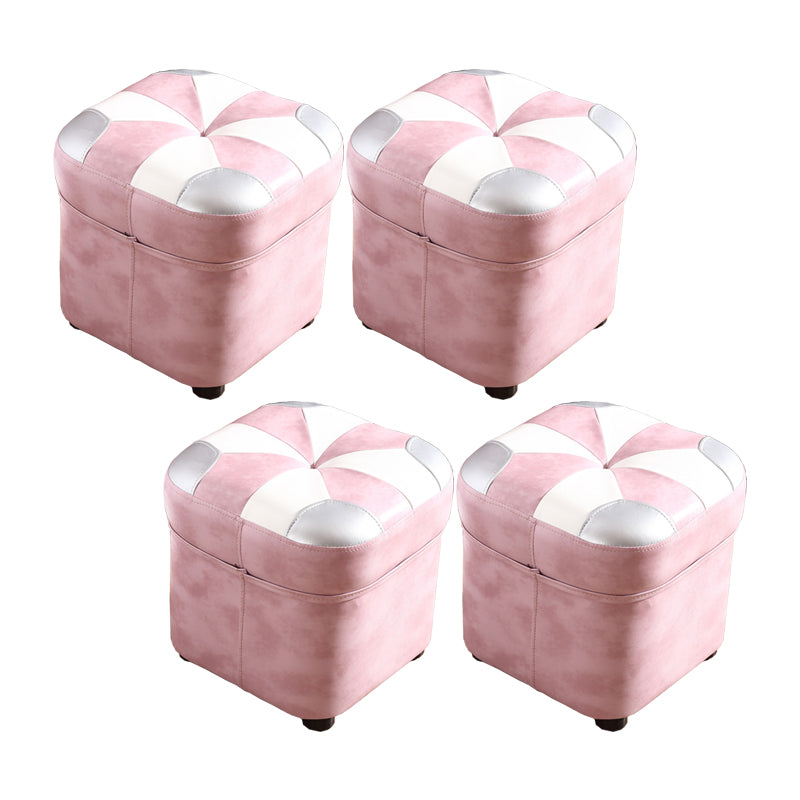 Modern Square Ottoman Contrast Panel Genuine Leather Indoor Footstool Ottoman