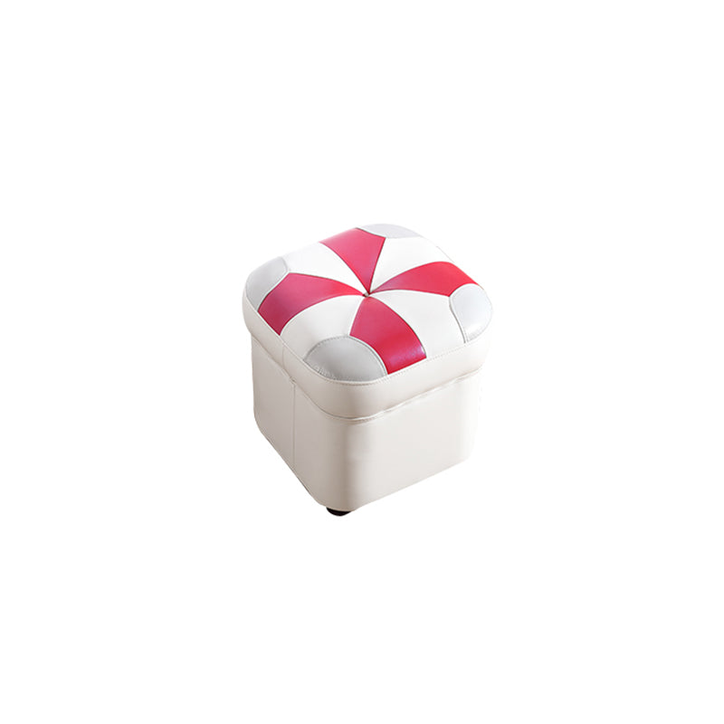 Modern Square Ottoman Contrast Panel Genuine Leather Indoor Footstool Ottoman